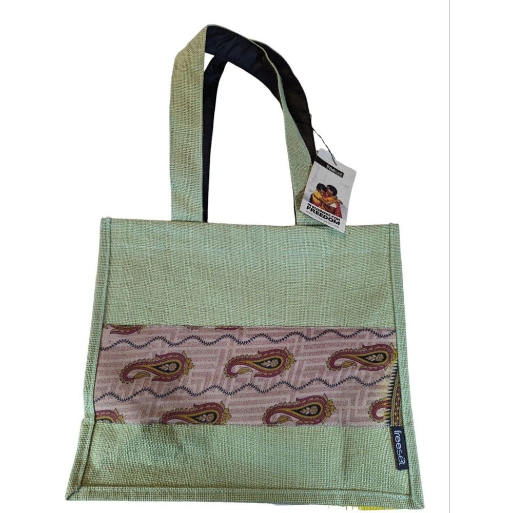 Freeset Tote Bag Purse Beach Bag Burlap Weave Snap Closure